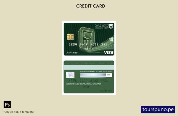 listo para imprimir plantilla de tarjeta clásica visa del Banco Nacional de Egip
